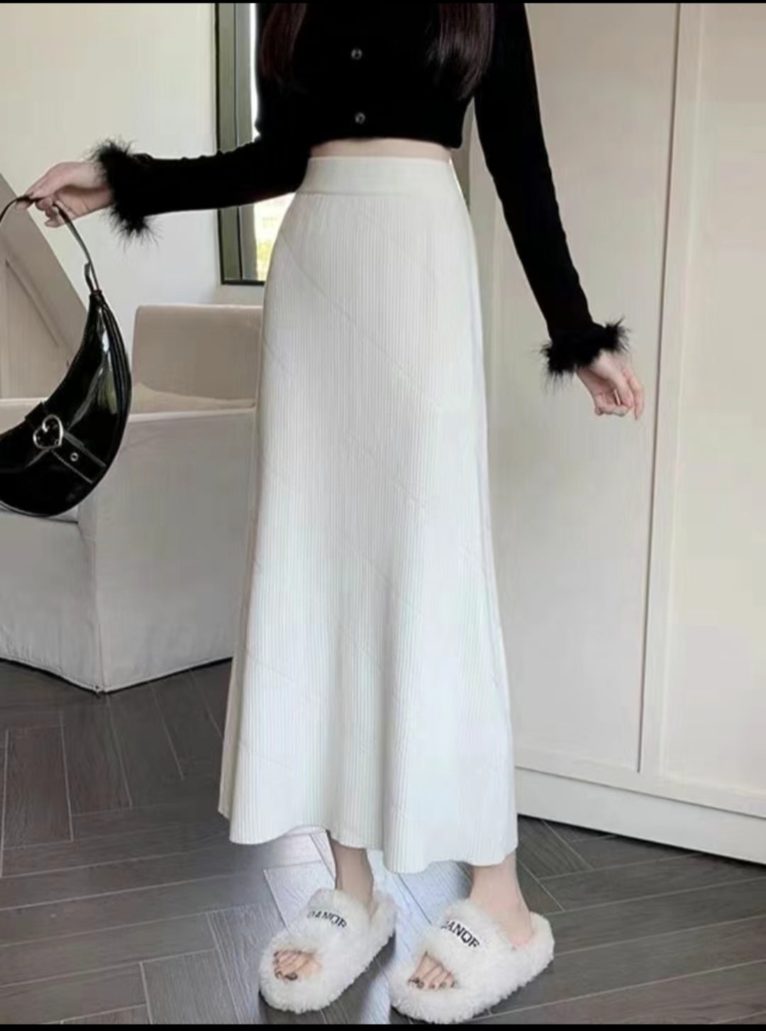 Elegant High Waist Ribbed Knit Maxi Skirt – Versatile & Chic