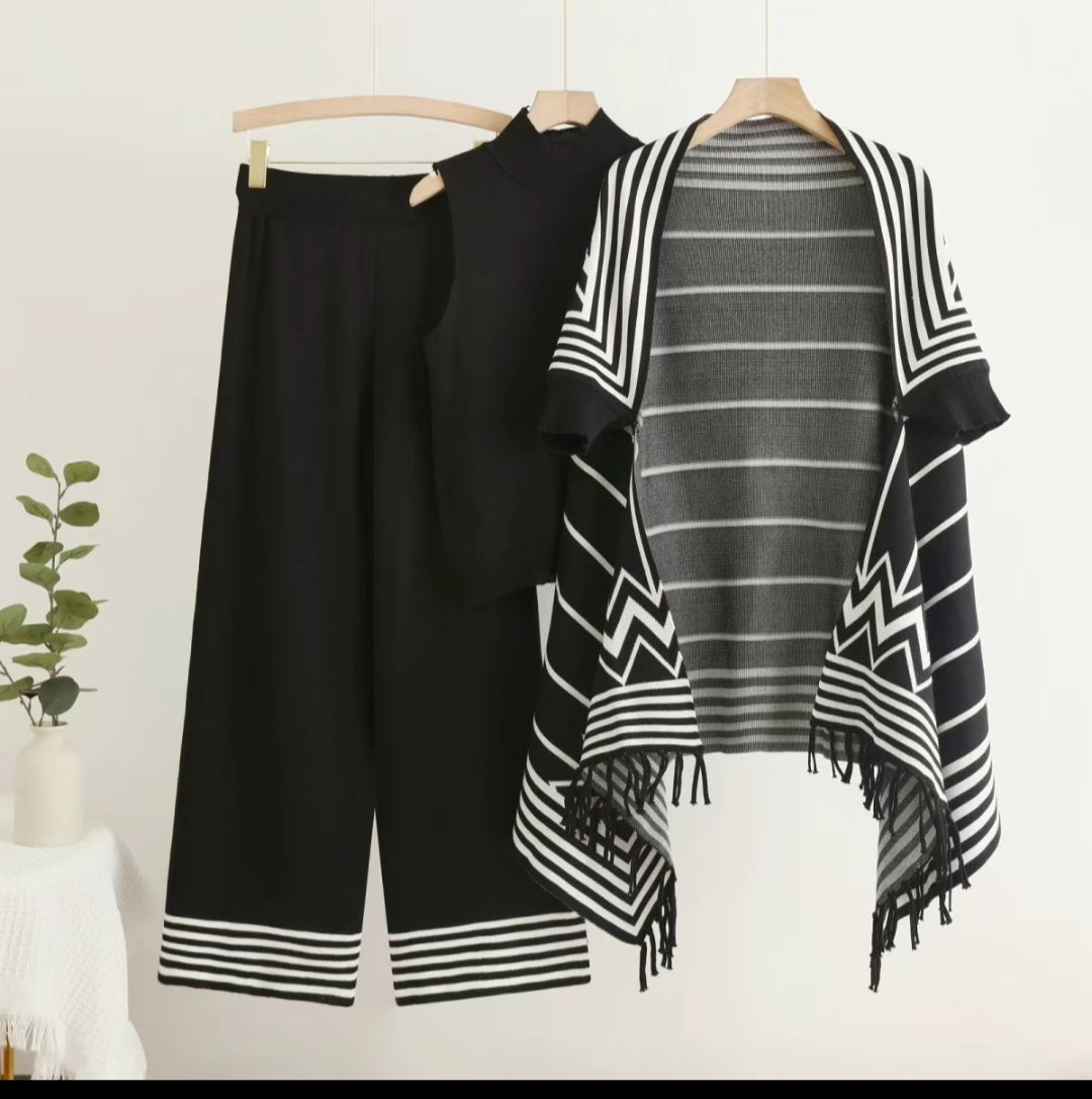 Trendy Three-Piece Knitted Co-ord Set – Effortlessly Stylish