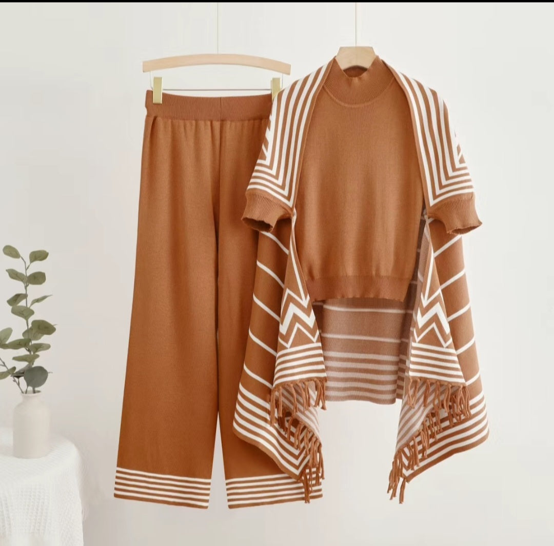Trendy Three-Piece Knitted Co-ord Set – Effortlessly Stylish