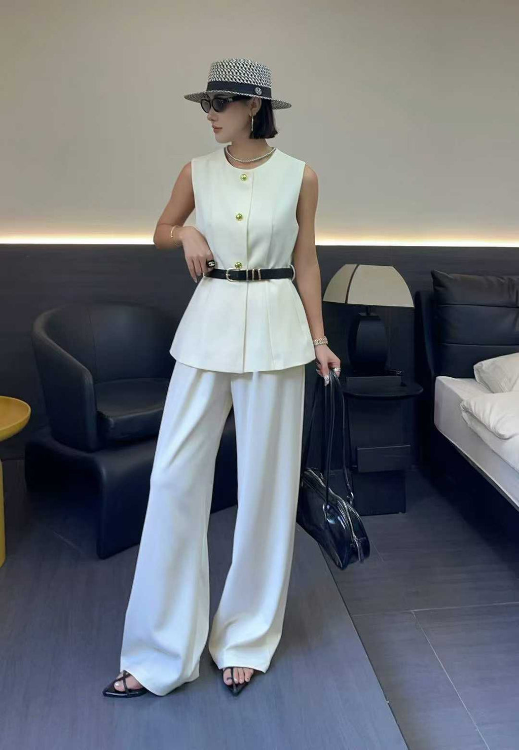 Elegant Sleeveless Belted Co-ord Set