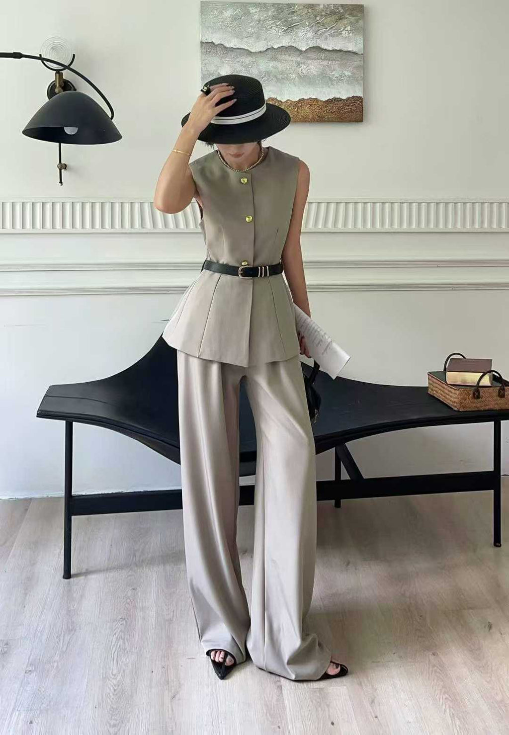 Elegant Sleeveless Belted Co-ord Set