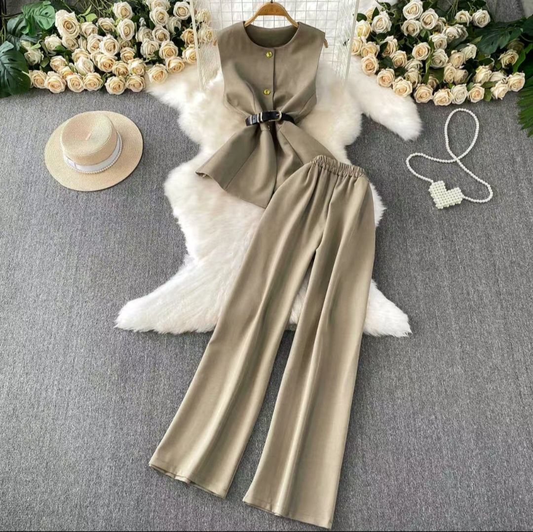 Elegant Sleeveless Belted Co-ord Set