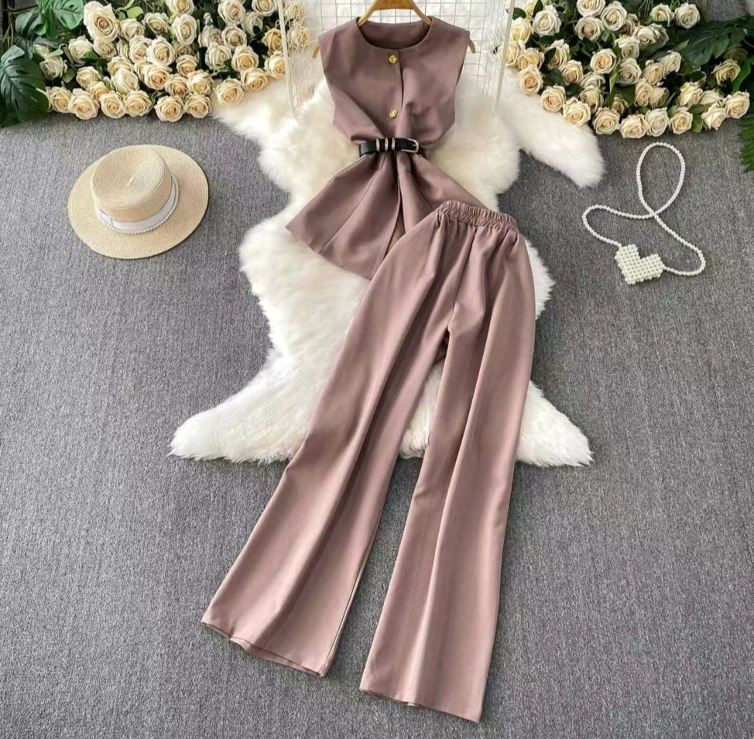 Elegant Sleeveless Belted Co-ord Set