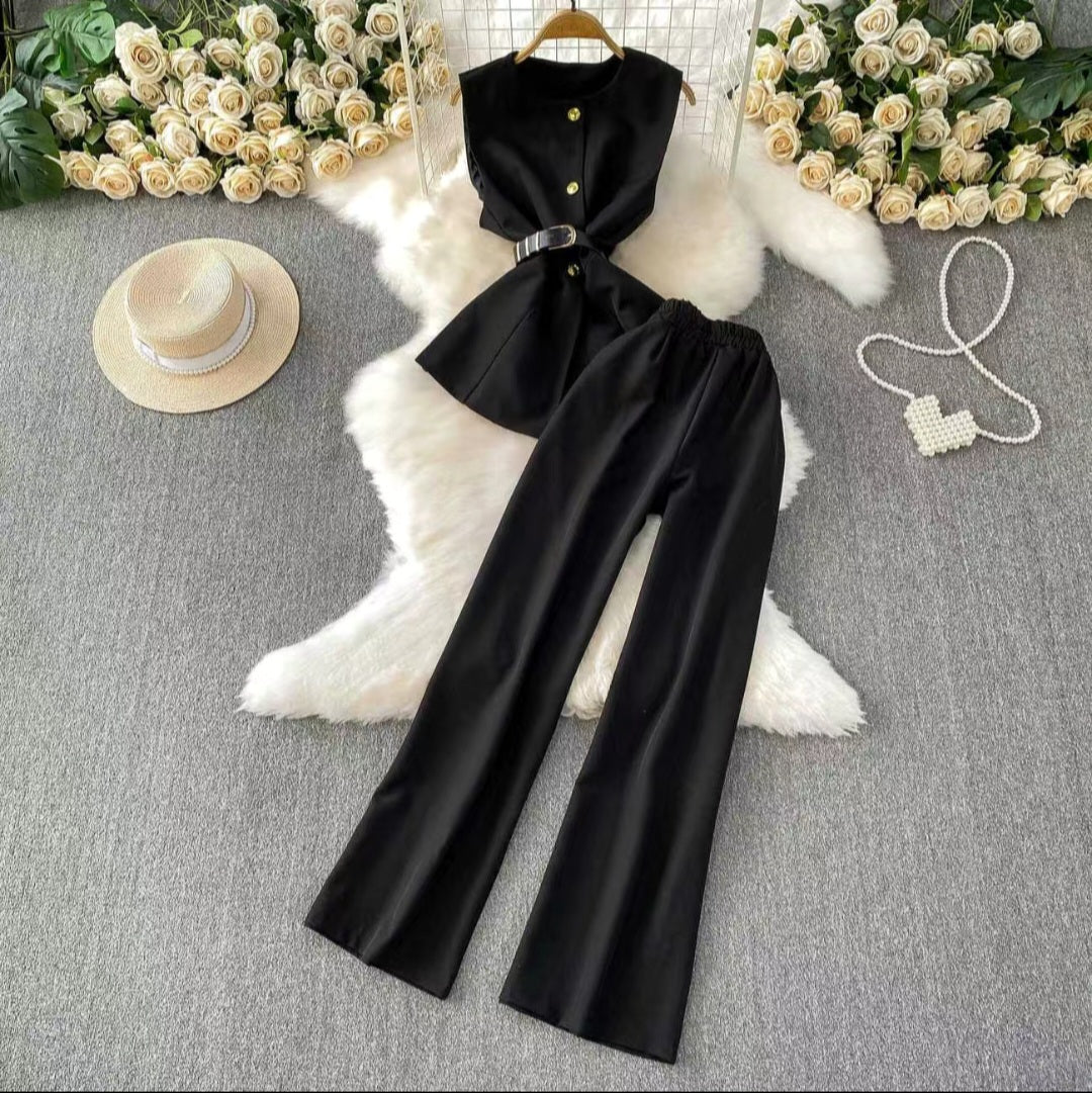 Elegant Sleeveless Belted Co-ord Set
