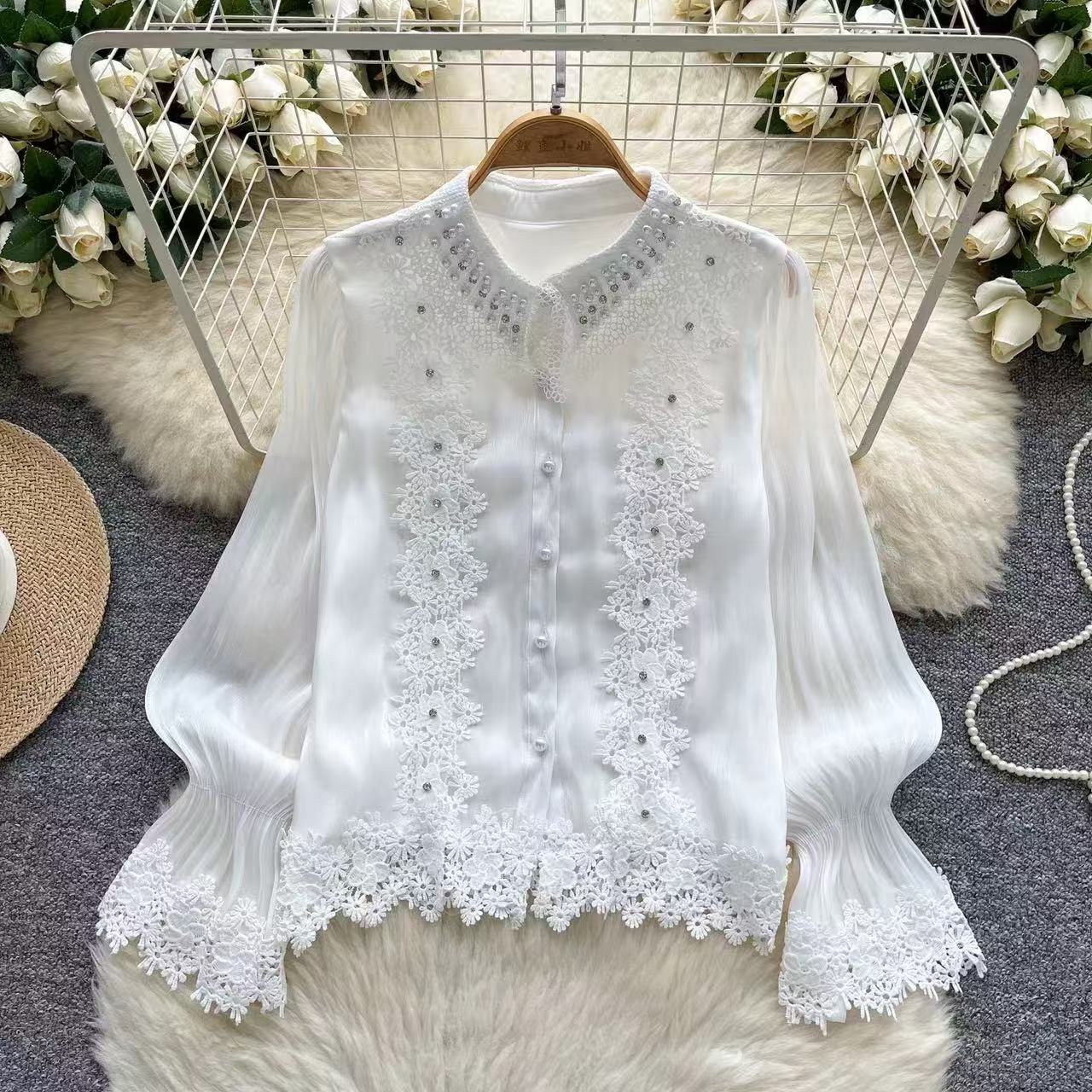 Sophisticated Floral Lace Button-Up Shirt