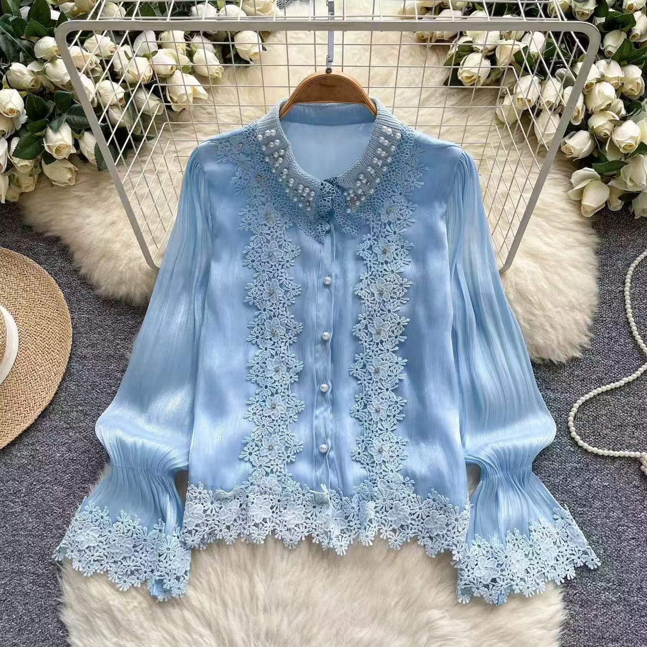 Sophisticated Floral Lace Button-Up Shirt