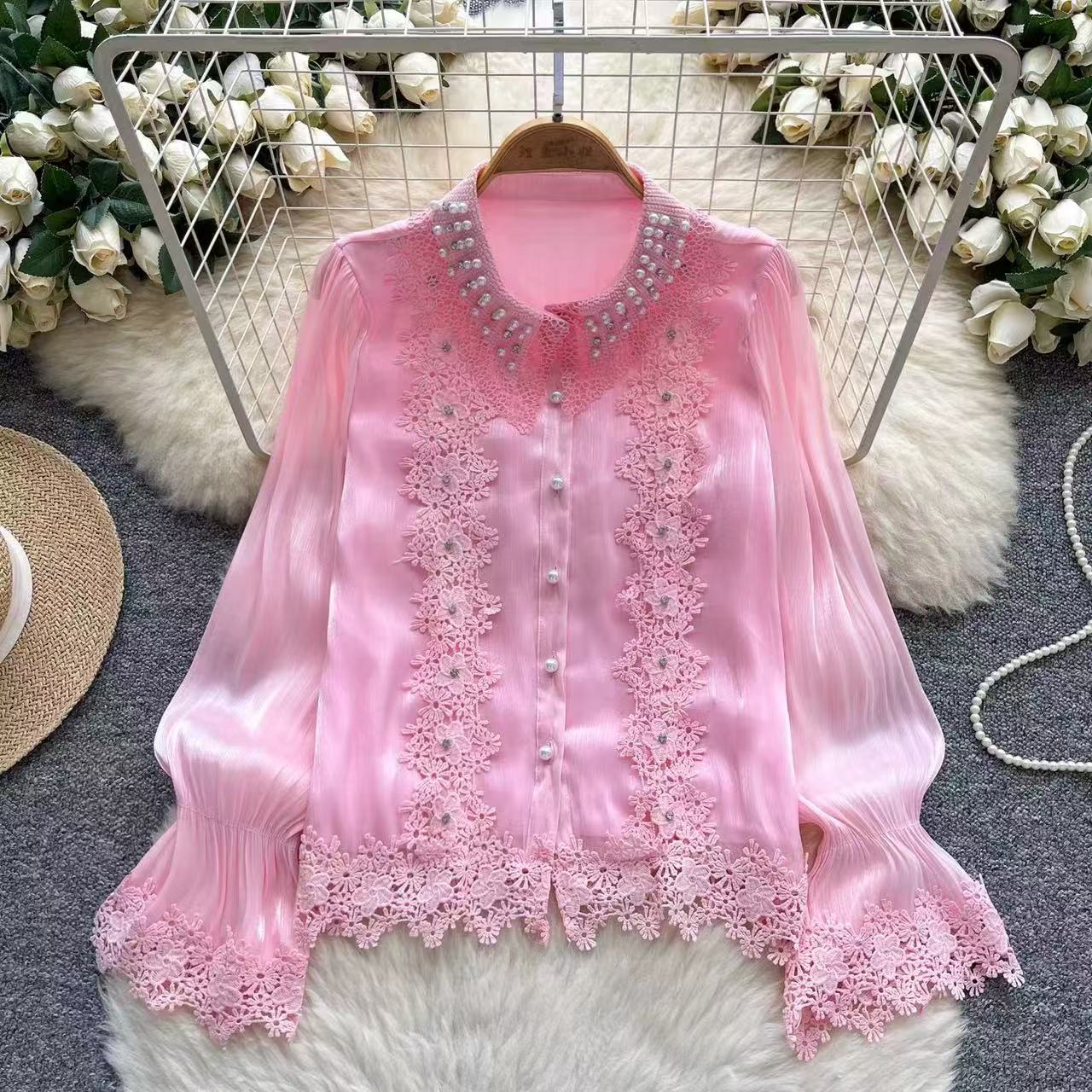 Sophisticated Floral Lace Button-Up Shirt