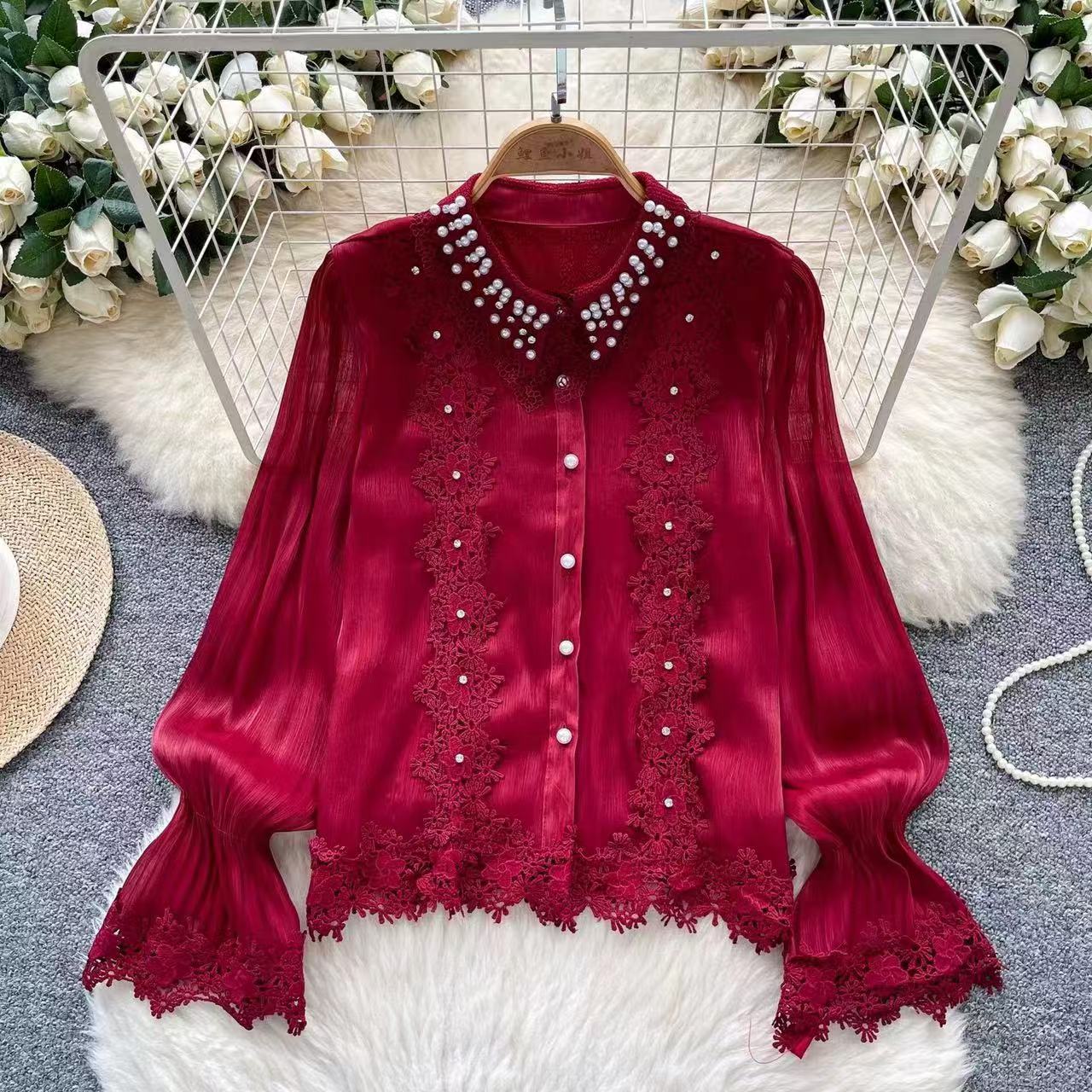 Sophisticated Floral Lace Button-Up Shirt