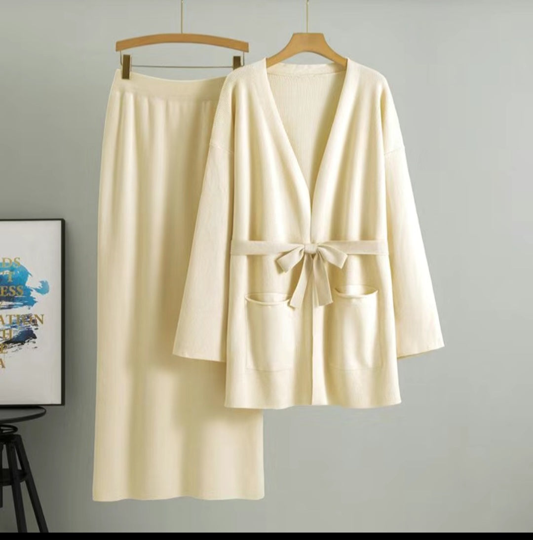 Minimalist Knit Cardigan & Skirt Set – Effortlessly Cozy Style