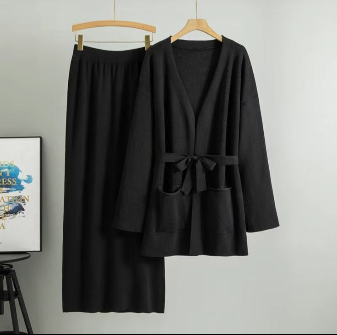 Minimalist Knit Cardigan & Skirt Set – Effortlessly Cozy Style
