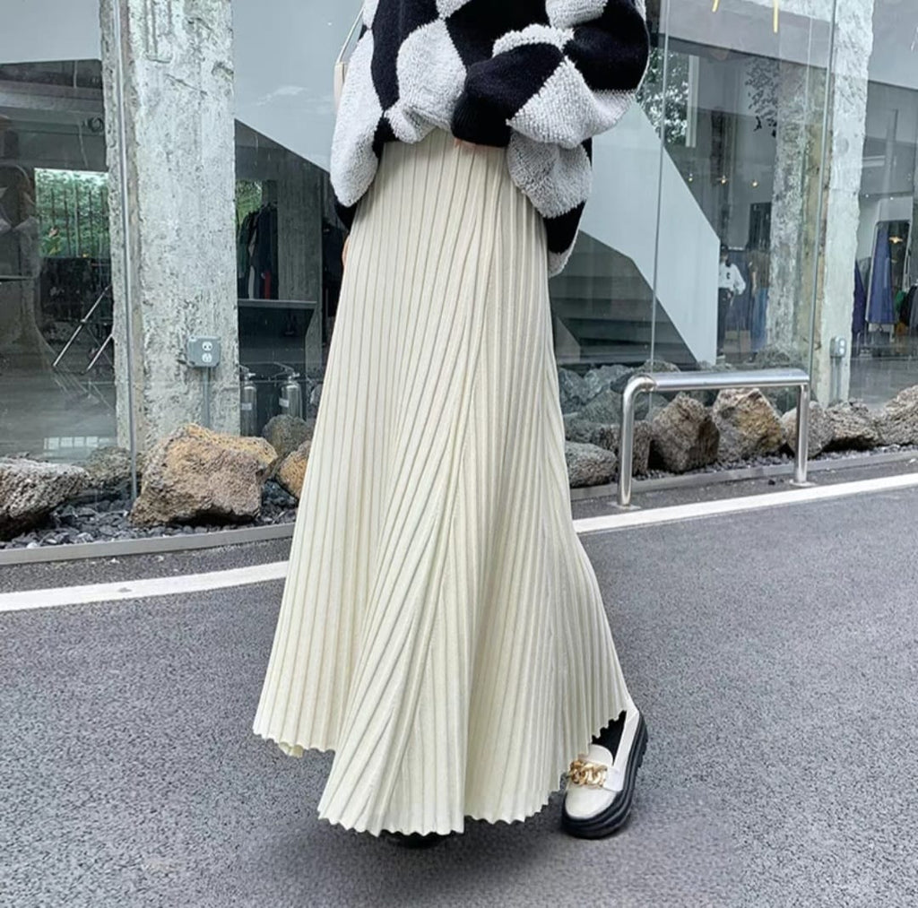 Modern High Waist Pleated Maxi Skirt