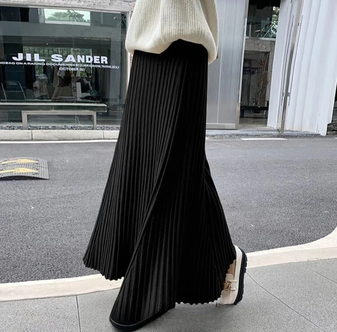 Modern High Waist Pleated Maxi Skirt