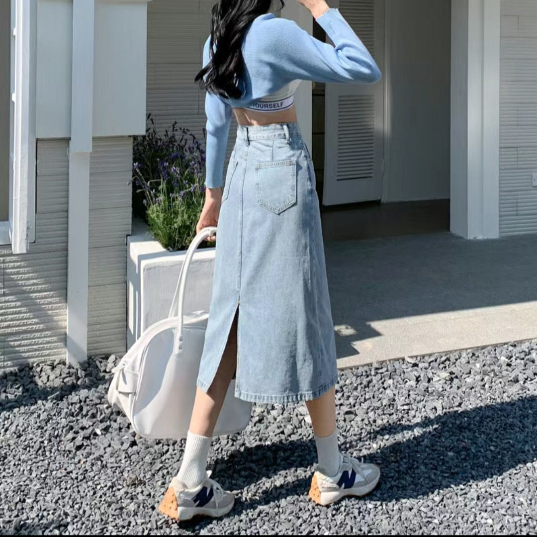 High-Waisted Vintage Denim Skirt