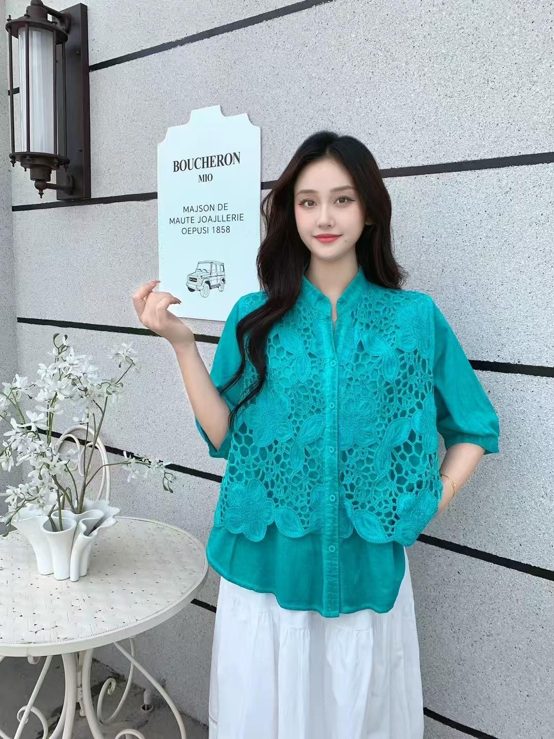 Floral Lace Embroidered Loose-Fit Shirt
