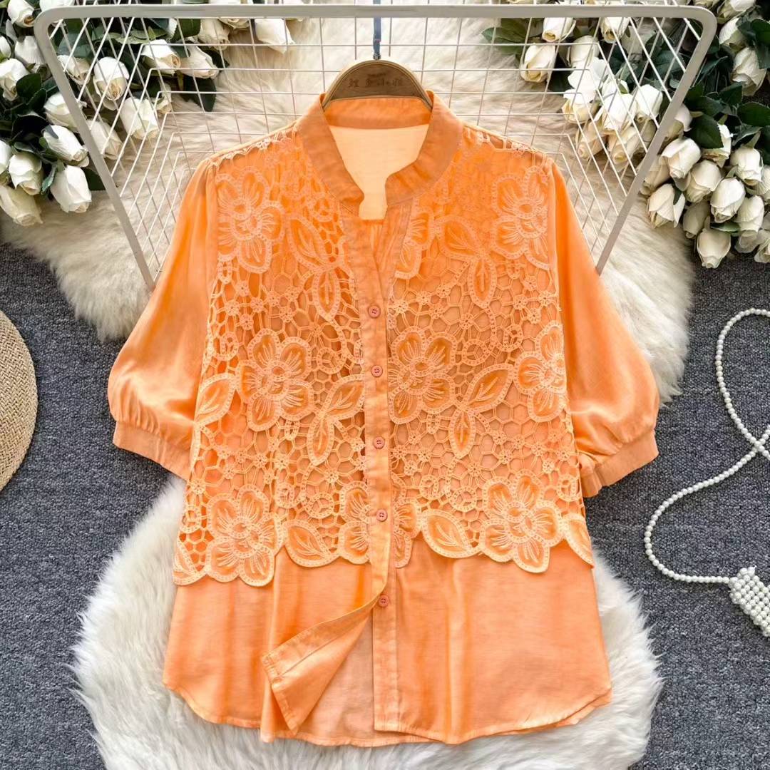 Floral Lace Embroidered Loose-Fit Shirt