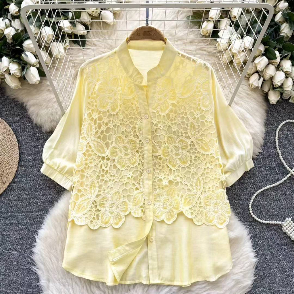 Floral Lace Embroidered Loose-Fit Shirt