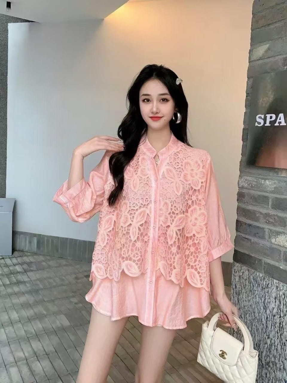 Floral Lace Embroidered Loose-Fit Shirt