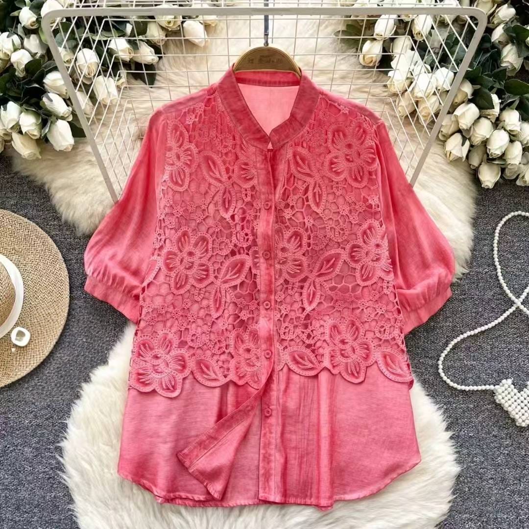 Floral Lace Embroidered Loose-Fit Shirt