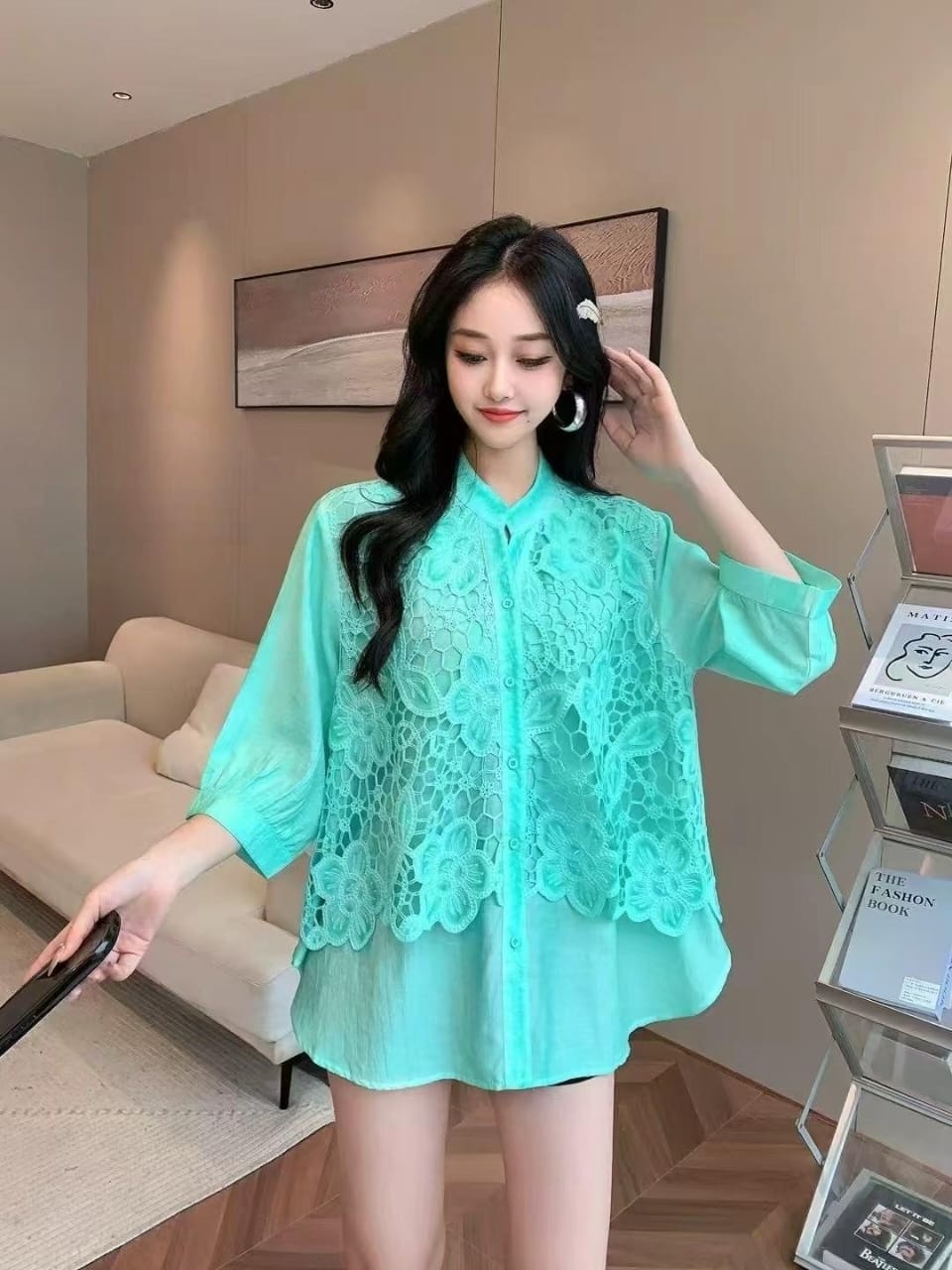 Floral Lace Embroidered Loose-Fit Shirt
