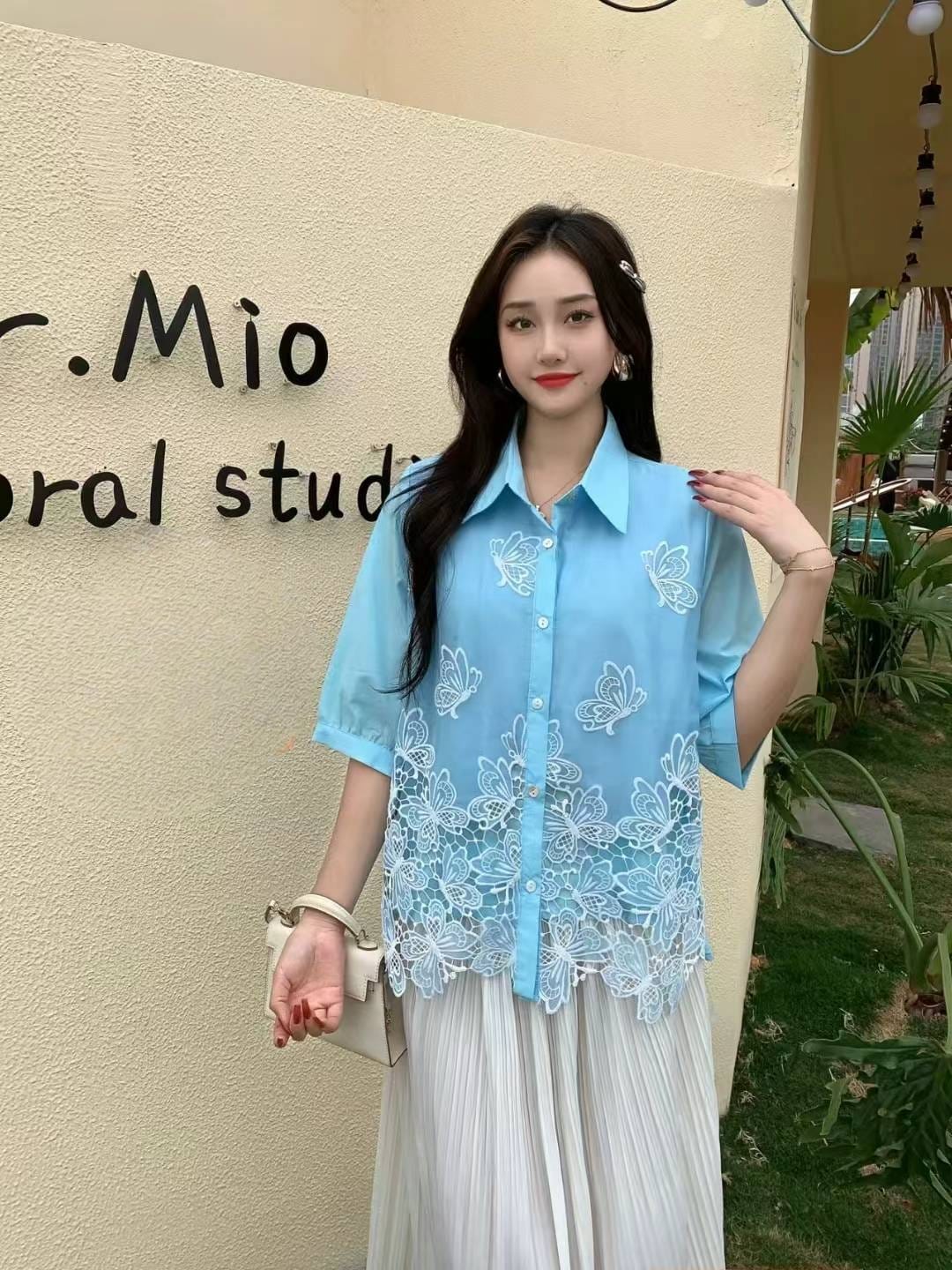 Floral Embroidered Sheer Button-Up Tops