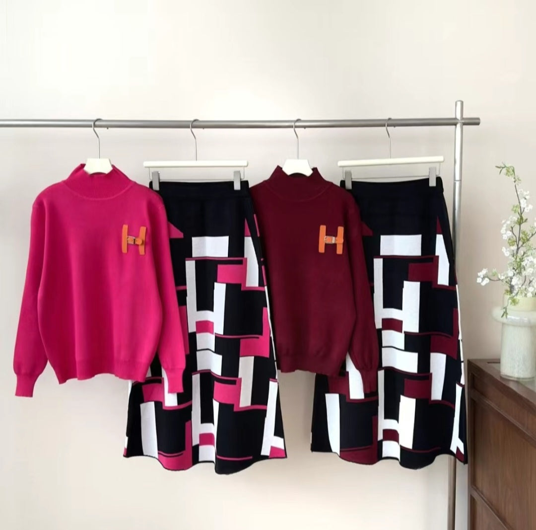 Geometric Pattern Sweater & Skirt Set – Statement Style Redefined