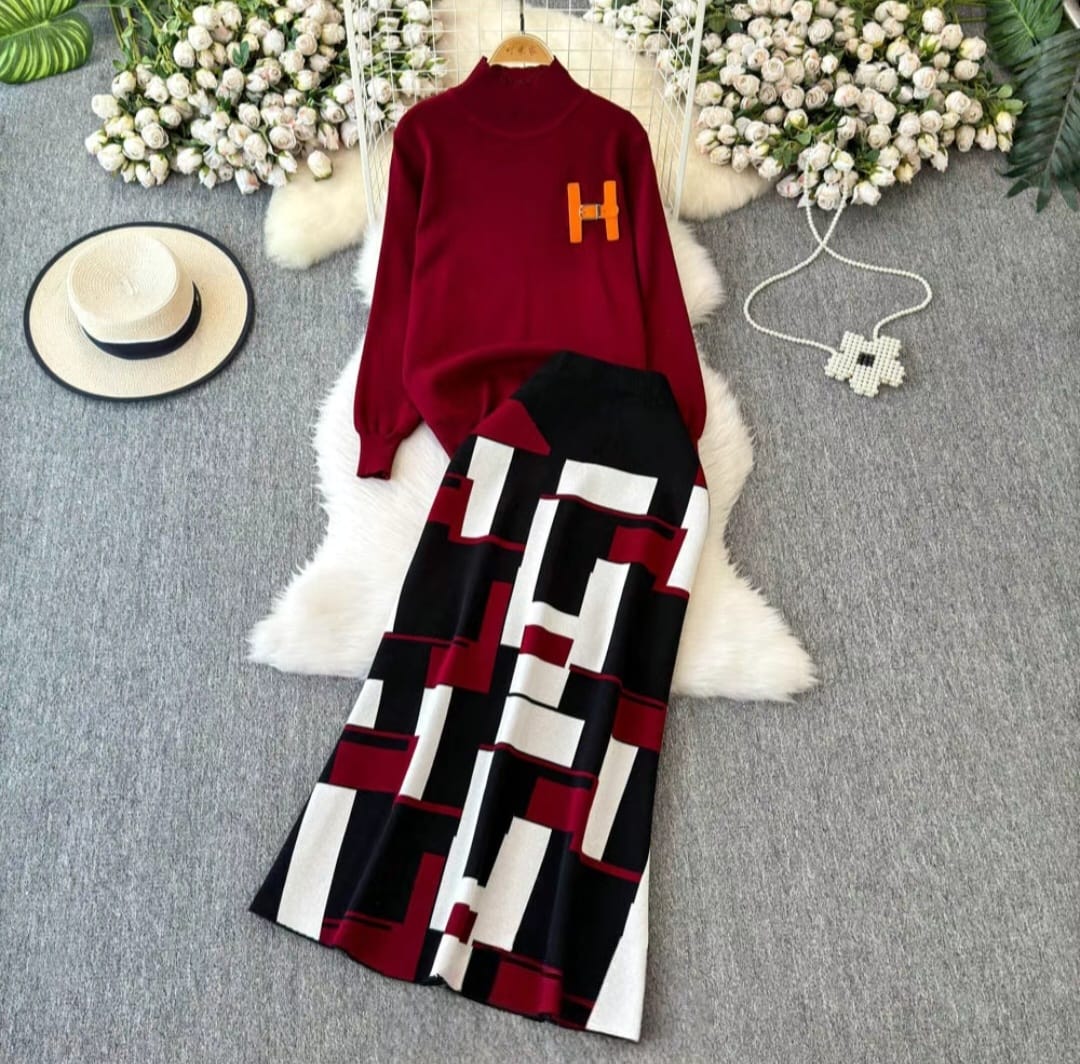 Geometric Pattern Sweater & Skirt Set – Statement Style Redefined