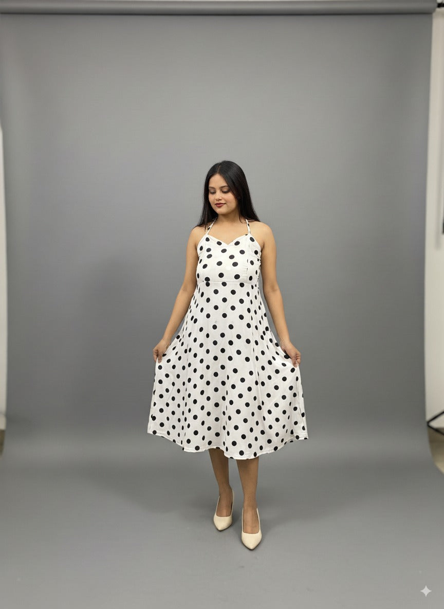 Classic Polka Dot Halter Maxi Dress – Timeless Vintage Charm