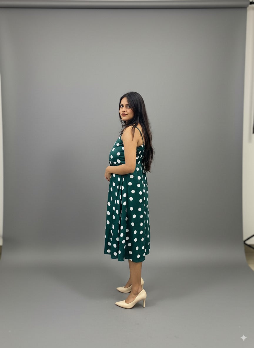 Classic Polka Dot Halter Maxi Dress – Timeless Vintage Charm
