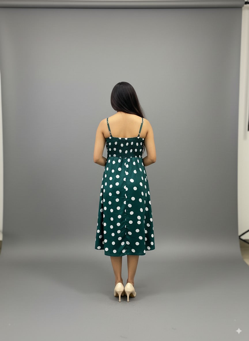 Classic Polka Dot Halter Maxi Dress – Timeless Vintage Charm