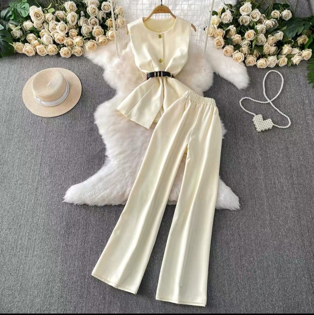 Elegant Sleeveless Belted Co-ord Set
