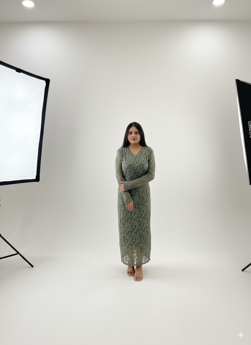Sophisticated  Lace Midi Dress – Timeless Elegance