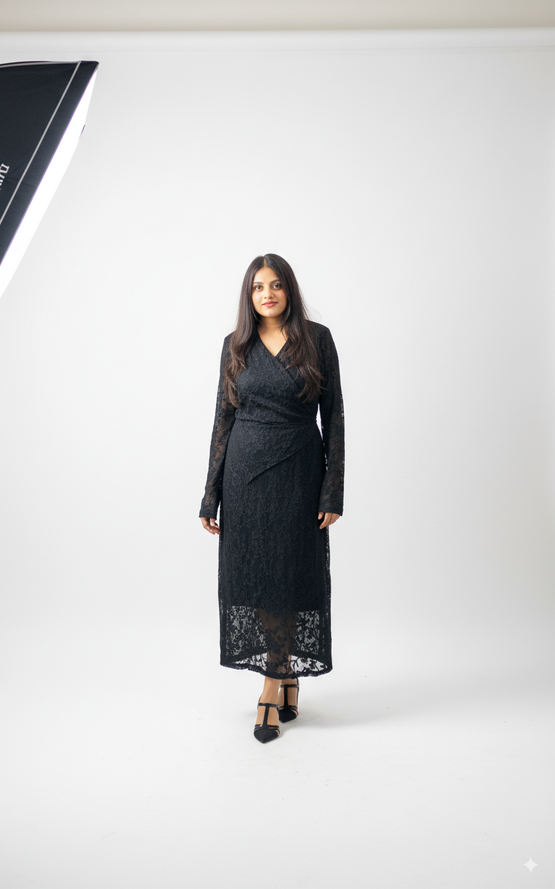 Sophisticated  Lace Midi Dress – Timeless Elegance