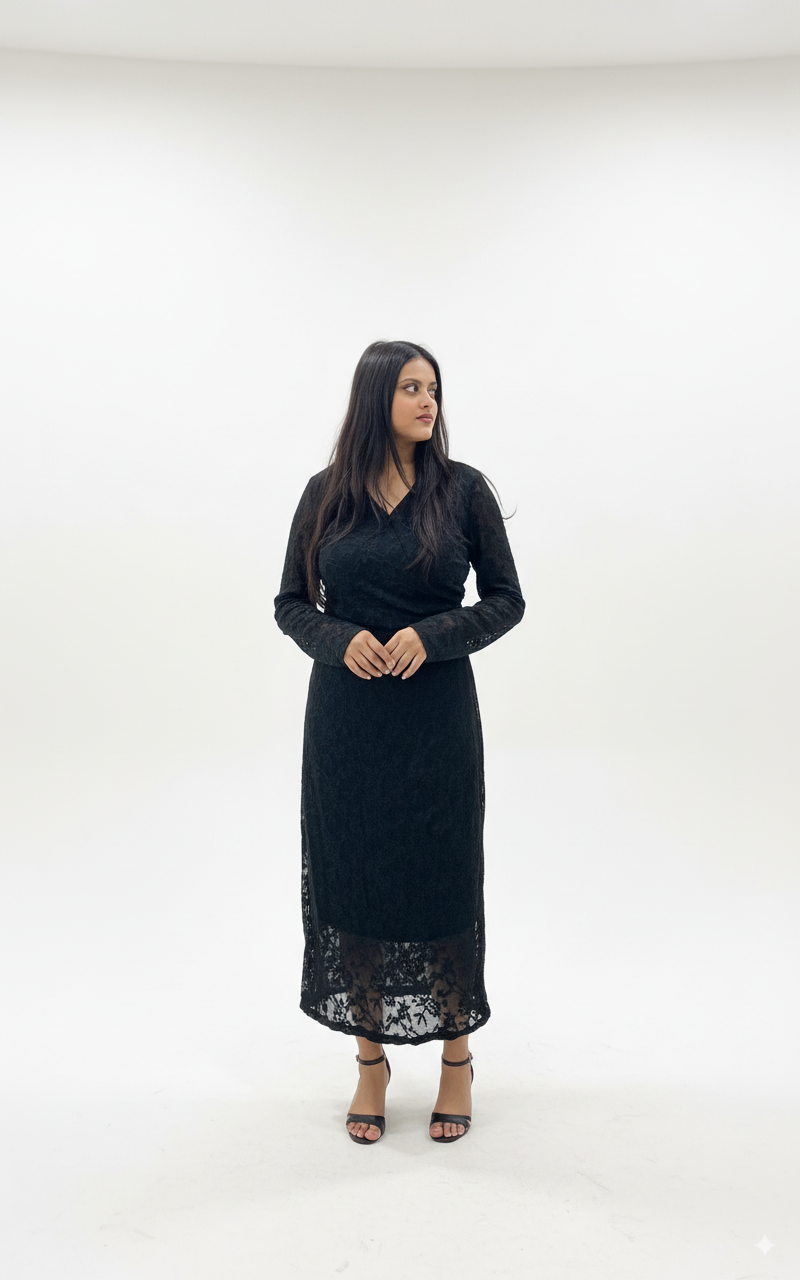 Sophisticated  Lace Midi Dress – Timeless Elegance