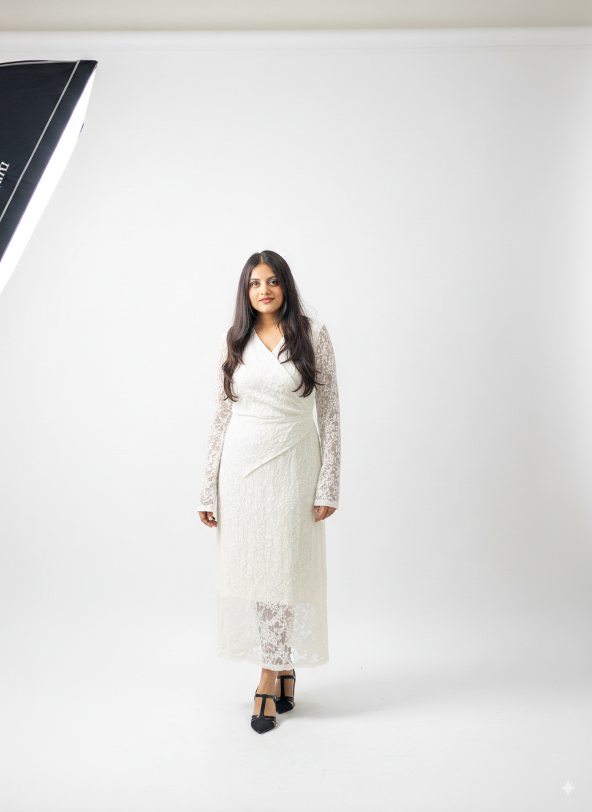 Sophisticated  Lace Midi Dress – Timeless Elegance